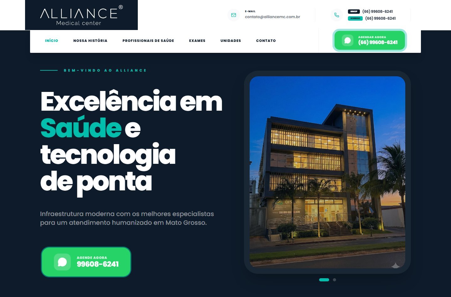 Página inicial do site Alliance Medical Center