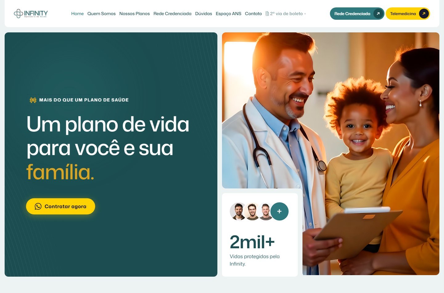 Página inicial do site Infinity Operadora de Saúde